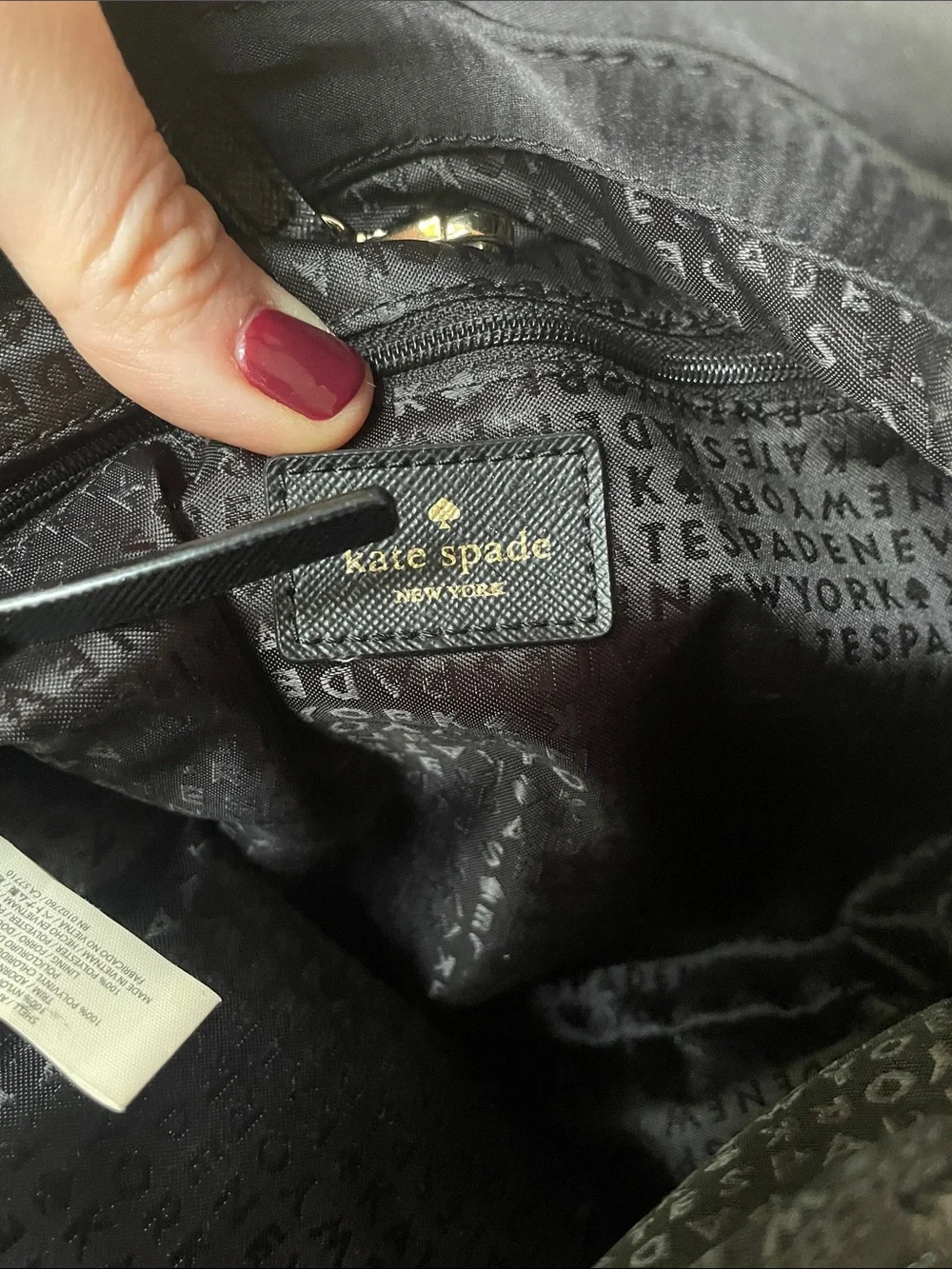 Kate Spade Black Nylon Satchel Bag with Gold Plaque Crossbody Strap EUC